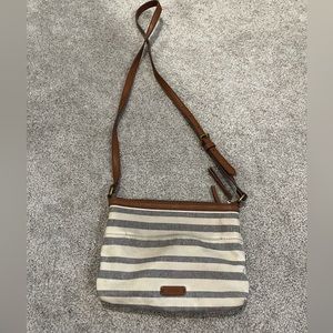 Fossil leather striped beige tote bag crossbody